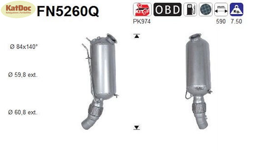 Ruß-Partikelfilter für BMW 1er(F20/21),114d/116d, 1.5,70/85kW,Silizium, Euro 6