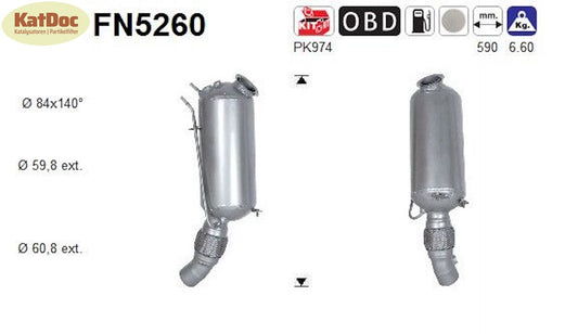 Ruß-Partikelfilter für BMW 1er (F20/21), 114d/116d, 1.5, 70/85kW, Euro 6