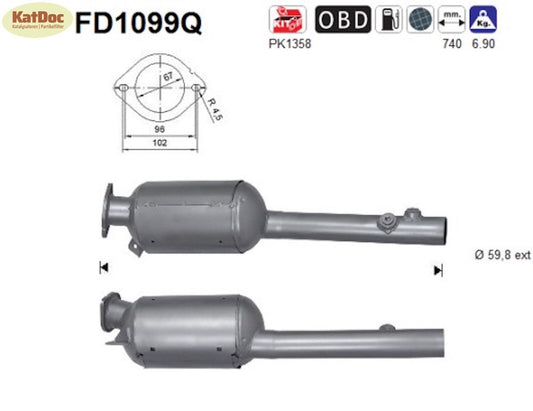 Ruß-Partikelfilter für Renault Laguna, 2.0dCi,96/110/127/131kW,Silizium,Euro 4