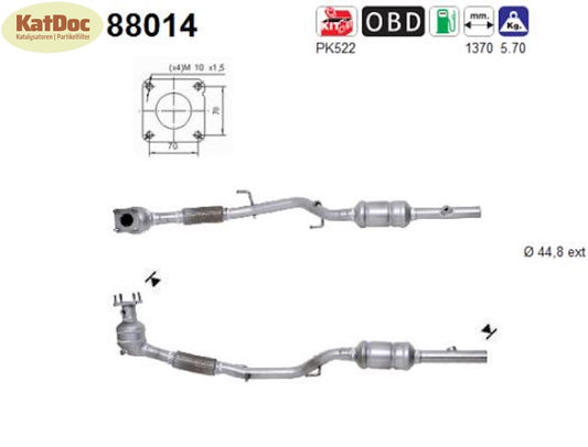 Katalysator für Seat Cordoba/Ibiza,Skoda Fabia,VW Polo, 1.4, 16V, 55kW, Euro 4