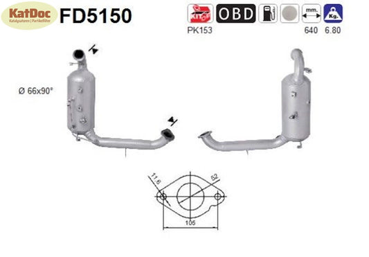 Ruß - Partikelfilter für Volvo C30/S40/S80/V50/V70, 1.6D, 80/81kW, Euro 5 - KatDoc