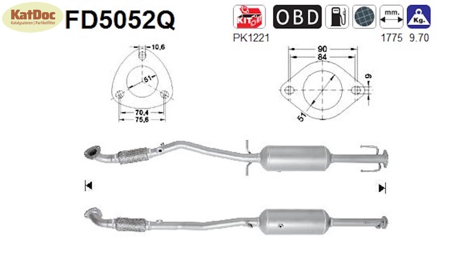 Ruß - Partikelfilter für Opel Astra J / GTC, 1.7 CDTI, Silizium, Euro 5 - KatDoc