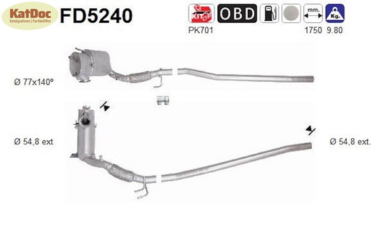 Ruß - Partikelfilter für Audi A3, Seat Altea XL, 2.0 TDI 16V, Euro 5 - KatDoc