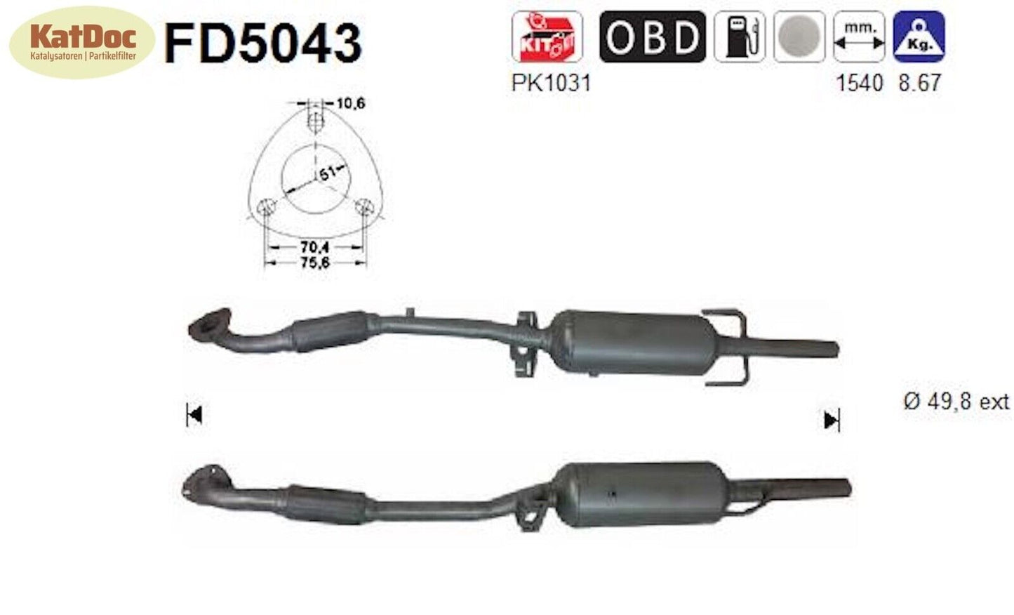 Ruß - Partikelfilter für Opel Astra H/Corsa D/Zafira B,1.7 CDTi,81/92kW, Euro 4 - KatDoc