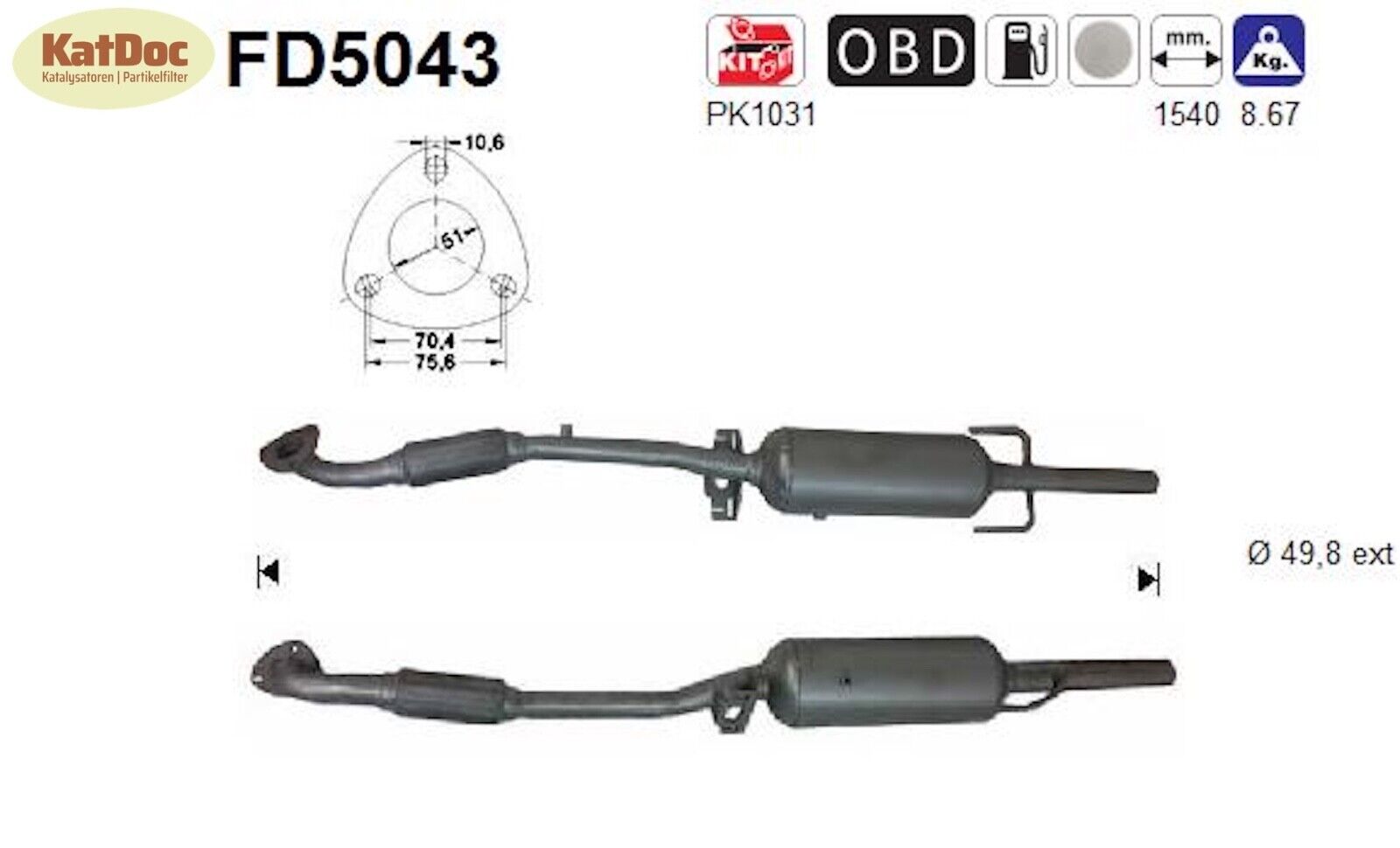 Ruß - Partikelfilter für Opel Astra H/Corsa D/Zafira B,1.7 CDTi,81/92kW, Euro 4 - KatDoc