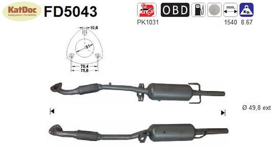 Ruß - Partikelfilter für Opel Astra H/Corsa D/Zafira B,1.7 CDTi,81/92kW, Euro 4 - KatDoc