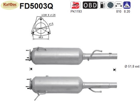 Ruß-Partikelfilter für Fiat Multipla 1.9 JTD 88kW, Silizium, Euro 4