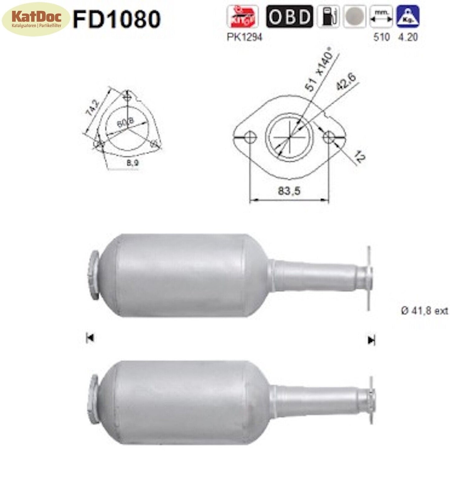 Ruß-Partikelfilter für Opel Agila B, Suzuki Splash/Swift, 1.3, 51/55kW, Euro 4