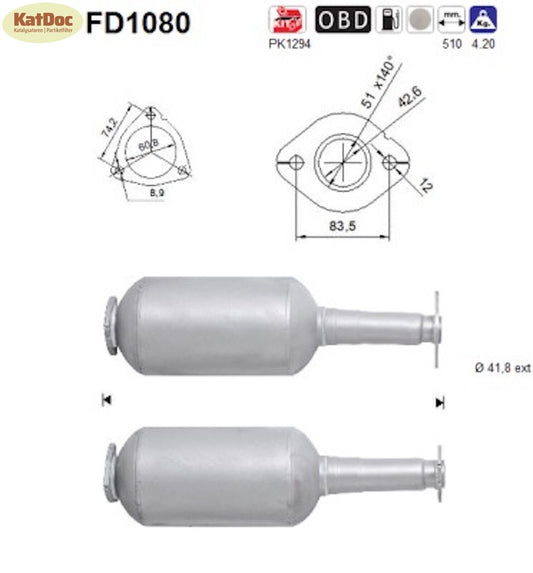 Ruß-Partikelfilter für Opel Agila B, Suzuki Splash/Swift, 1.3, 51/55kW, Euro 4