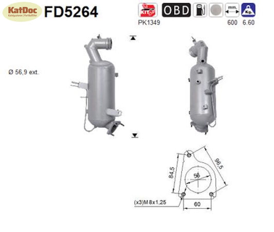 Ruß - Partikelfilter für Opel Zafira C Tourer 1.6 CDTI, 88/99/100kW, Euro 6 - KatDoc