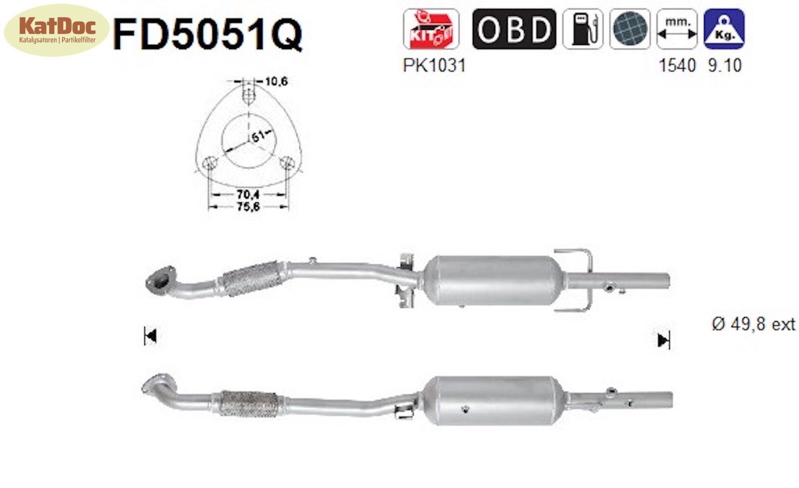 Ruß - Partikelfilter für Opel Astra H/Zafira B, 1.7,CDTi,81/92kW,Silizium,Euro 5 - KatDoc