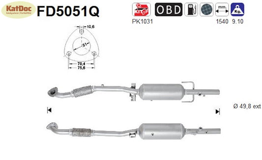 Ruß - Partikelfilter für Opel Astra H/Zafira B, 1.7,CDTi,81/92kW,Silizium,Euro 5 - KatDoc