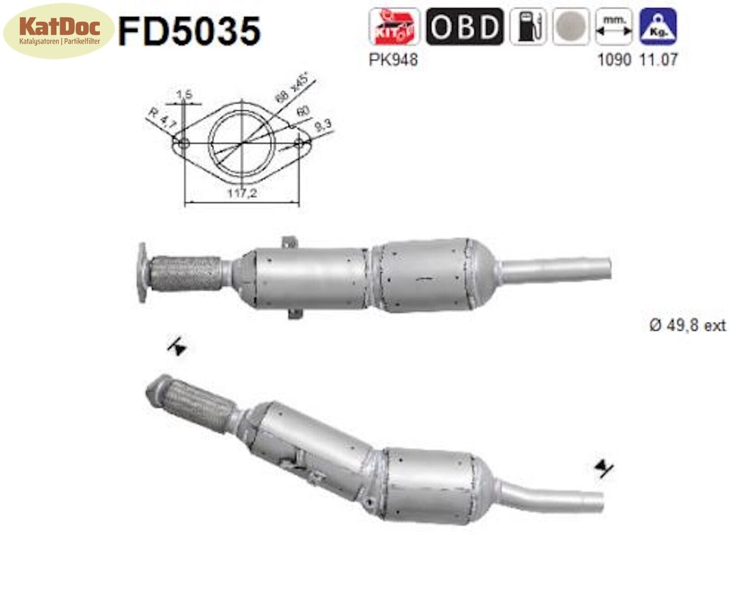 Ruß - Partikelfilter für Renault Grand Scenic/Megane/Scenic, 1.5 dCi, Euro 4 - KatDoc