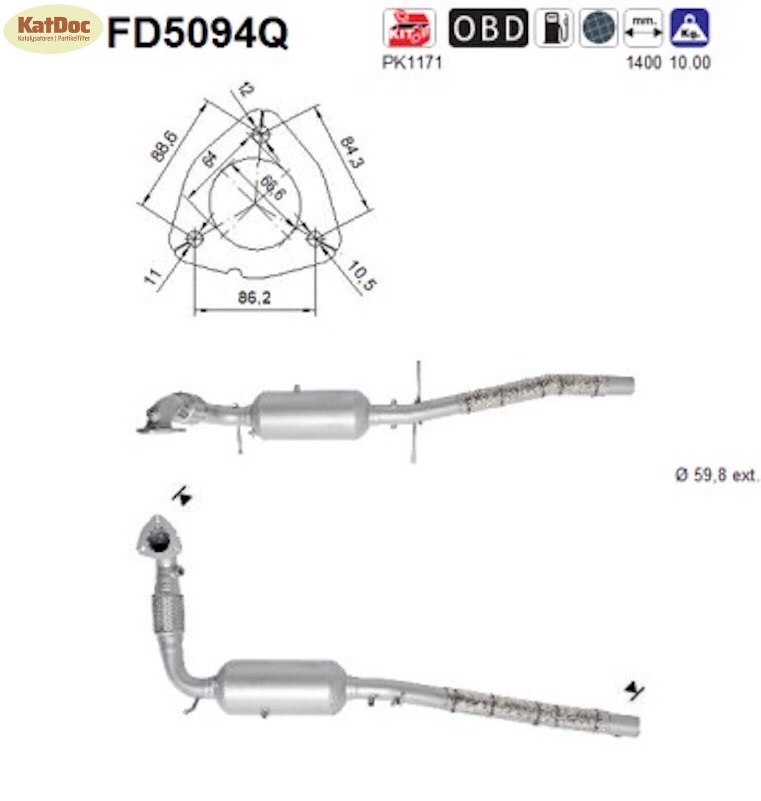 Ruß - Partikelfilter Ford Transit, 2.2 TDCi, 74/92/103kW, Silizium, Euro 5 - KatDoc