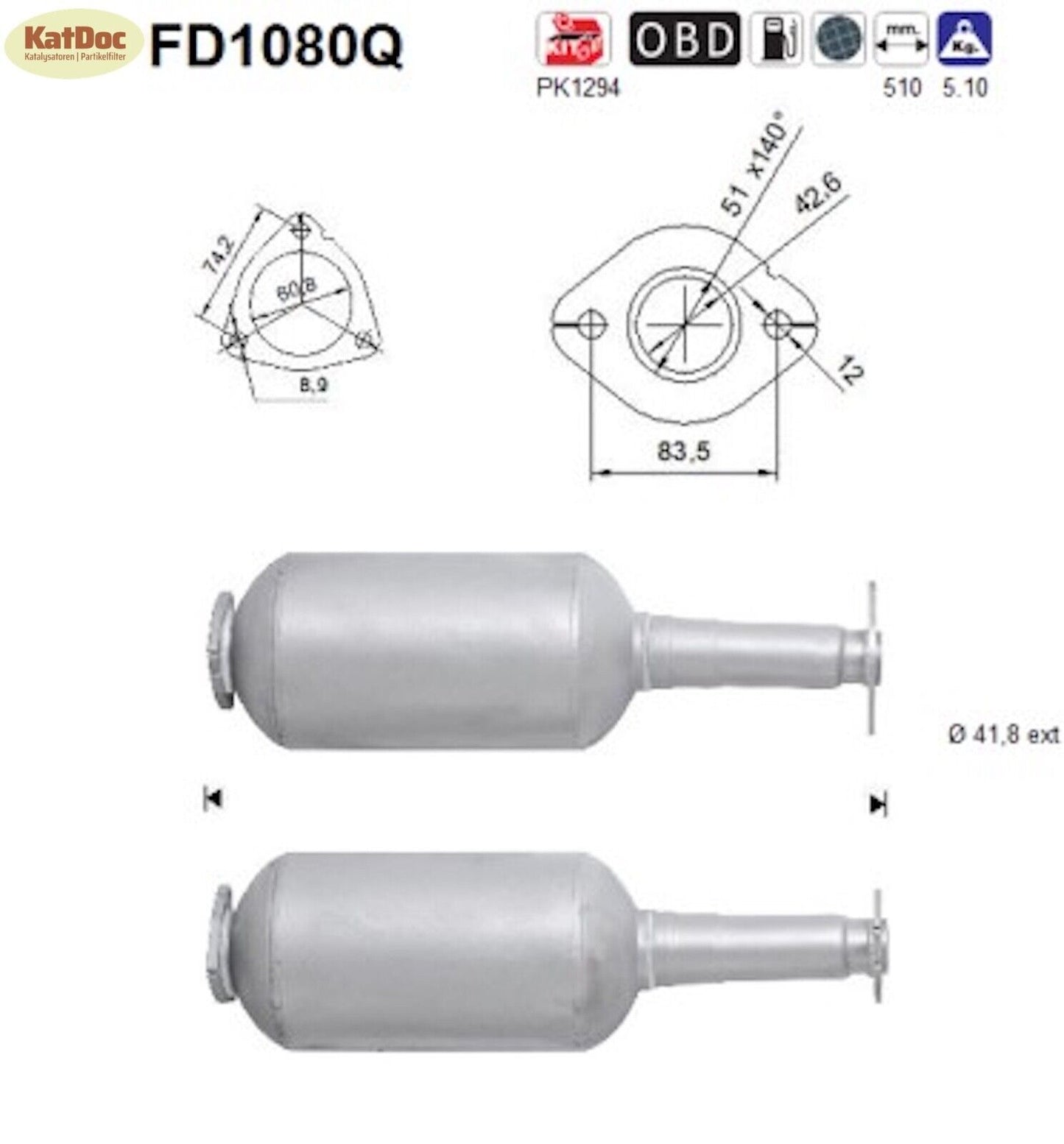 Ruß-Partikelfilter für Opel Agila B, Suzuki Splash/Swift, 1.3,Silizium, Euro 4