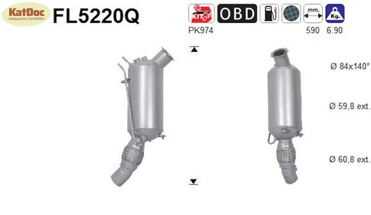 Ruß-Partikelfilter für BMW 1er/2er/3er/4er/5er, 2.0, Silizium, Euro 6