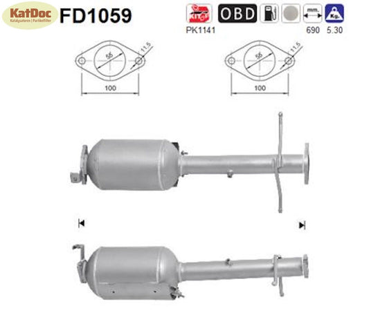 Ruß-Partikelfilter für Ford Tourneo Connect/Transit Connect, 1.8 TDCi, Euro 5