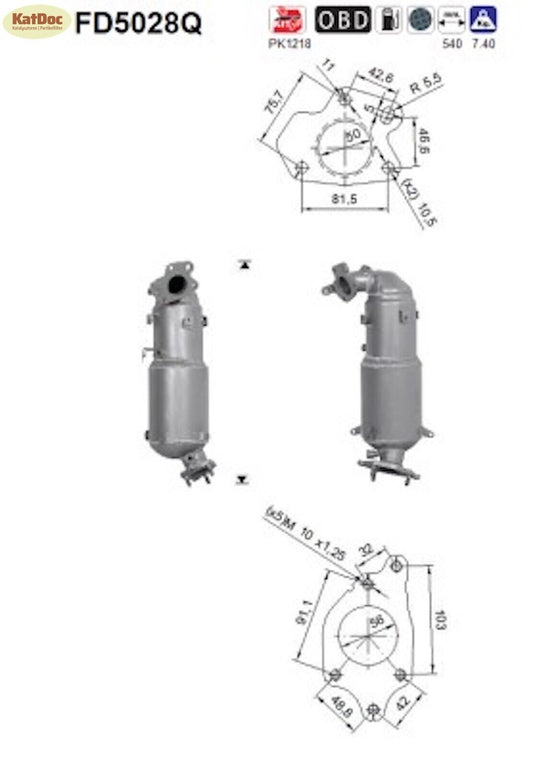 Ruß - Partikelfilter für Honda Accord 2.2 i - DTEC, 110/132kW, Silizium, Euro 5 - KatDoc