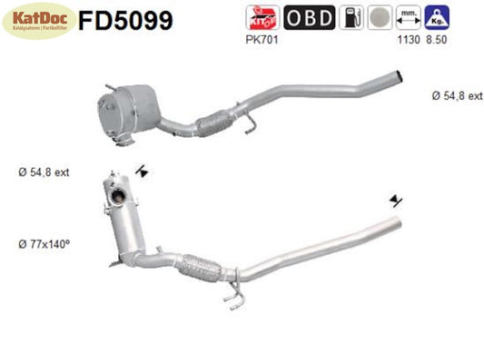 Ruß - Partikelfilter für VW Caddy, 2.0 TDI, 4motion, 16V, 62/81/103kW, Euro 5 - KatDoc