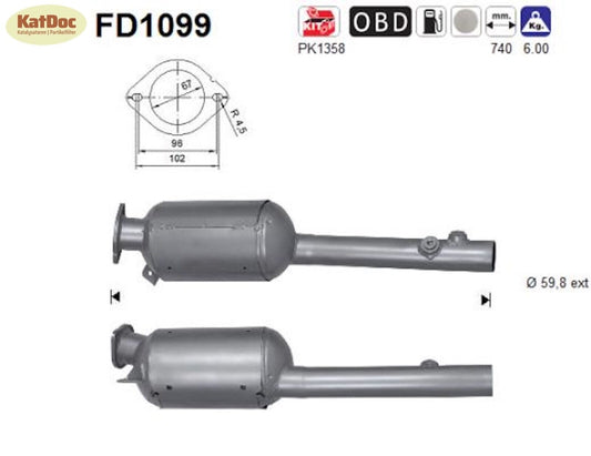 Ruß-Partikelfilter für Renault Laguna, 2.0dCi, 96/110/127/131kW, Euro 4
