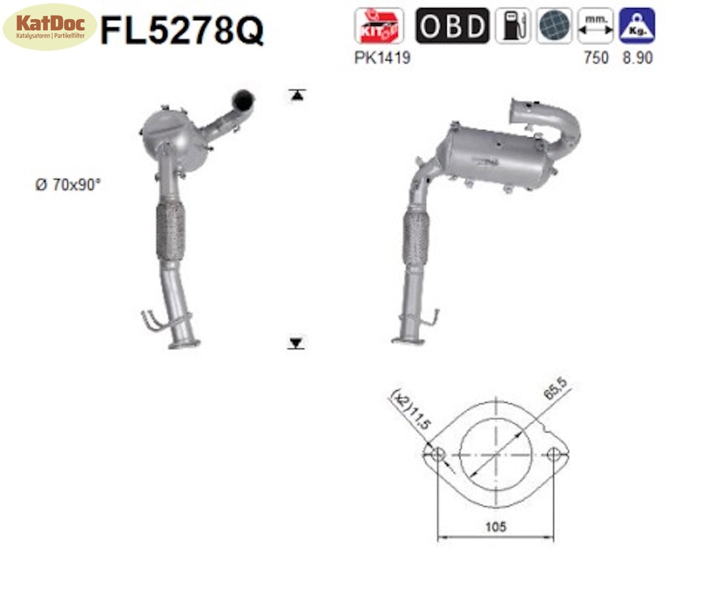 Ruß - Partikelfilter für Ford Kuga 2.0 TDCi, 110/132kW, 4x4, Silizium, Euro 6 - KatDoc