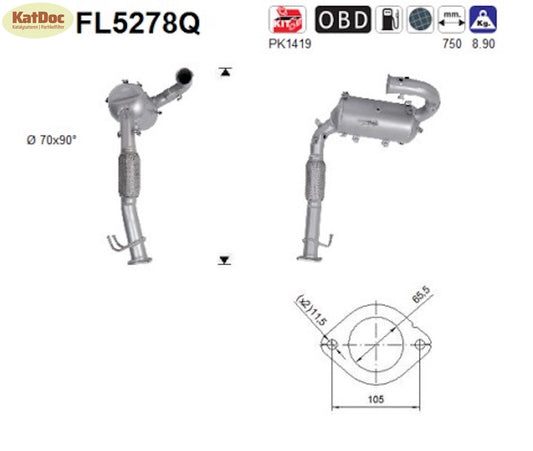 Ruß - Partikelfilter für Ford Kuga 2.0 TDCi, 110/132kW, 4x4, Silizium, Euro 6 - KatDoc