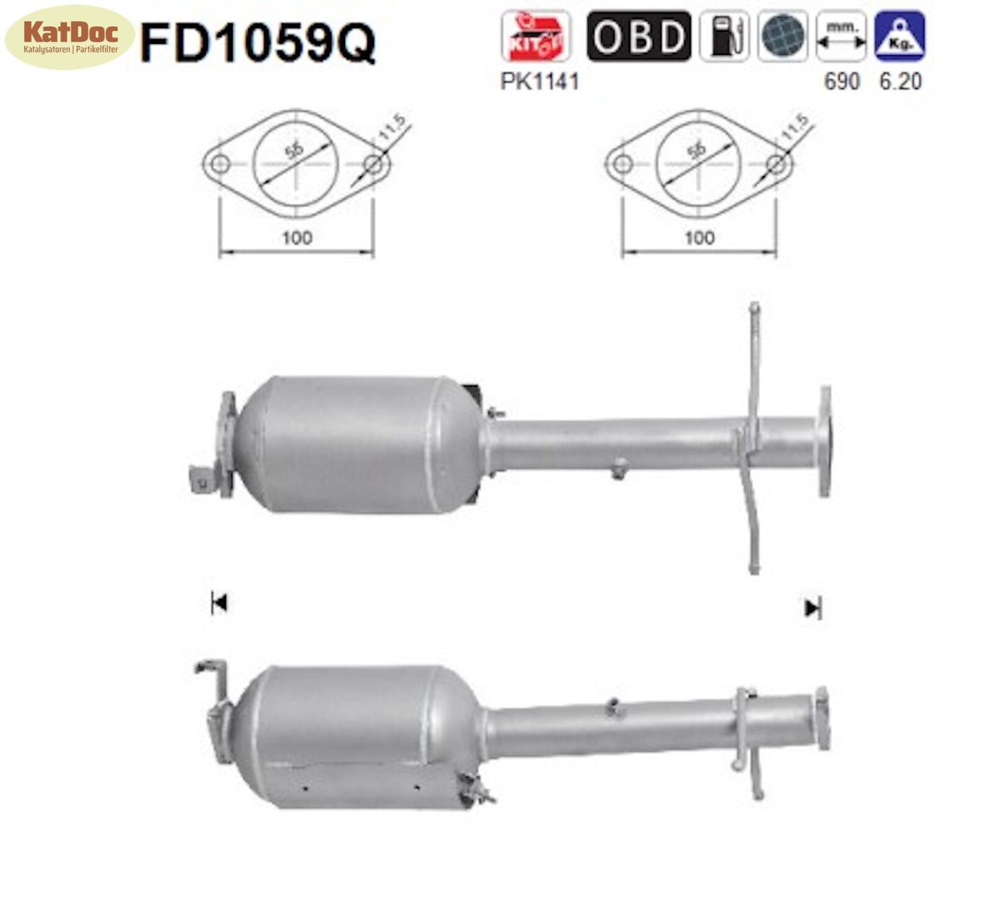 Ruß-Partikelfilter für Ford Tourneo/Transit, 1.8 TDCi, Silizium, Euro 5