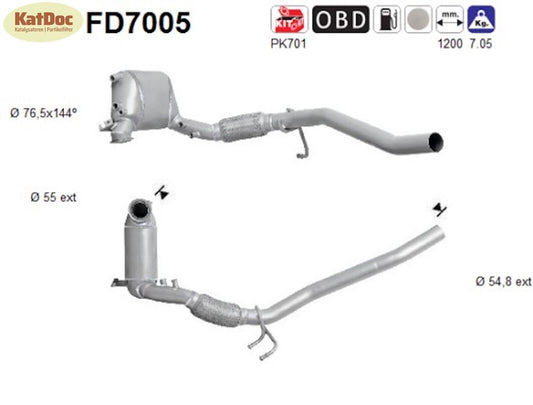Ruß-Partikelfilter Audi, Seat, Skoda, VW, 1.9/2.0TDI, 55/66/77/103kW, Euro 4