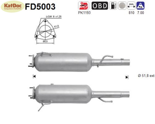 Ruß-Partikelfilter für Fiat Multipla 1.9 JTD 88kW, Euro 4