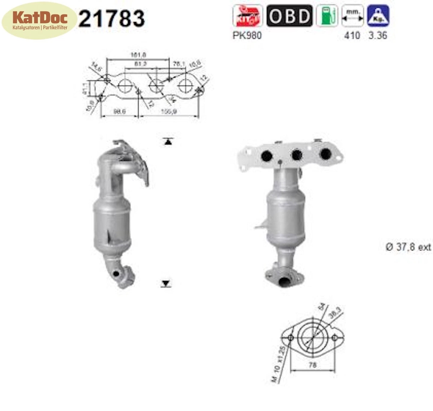 Katalysator Opel Agila B, Suzuki Alto/Splash, 1.0, 48/50kW, LPG, Euro 4 - KatDoc