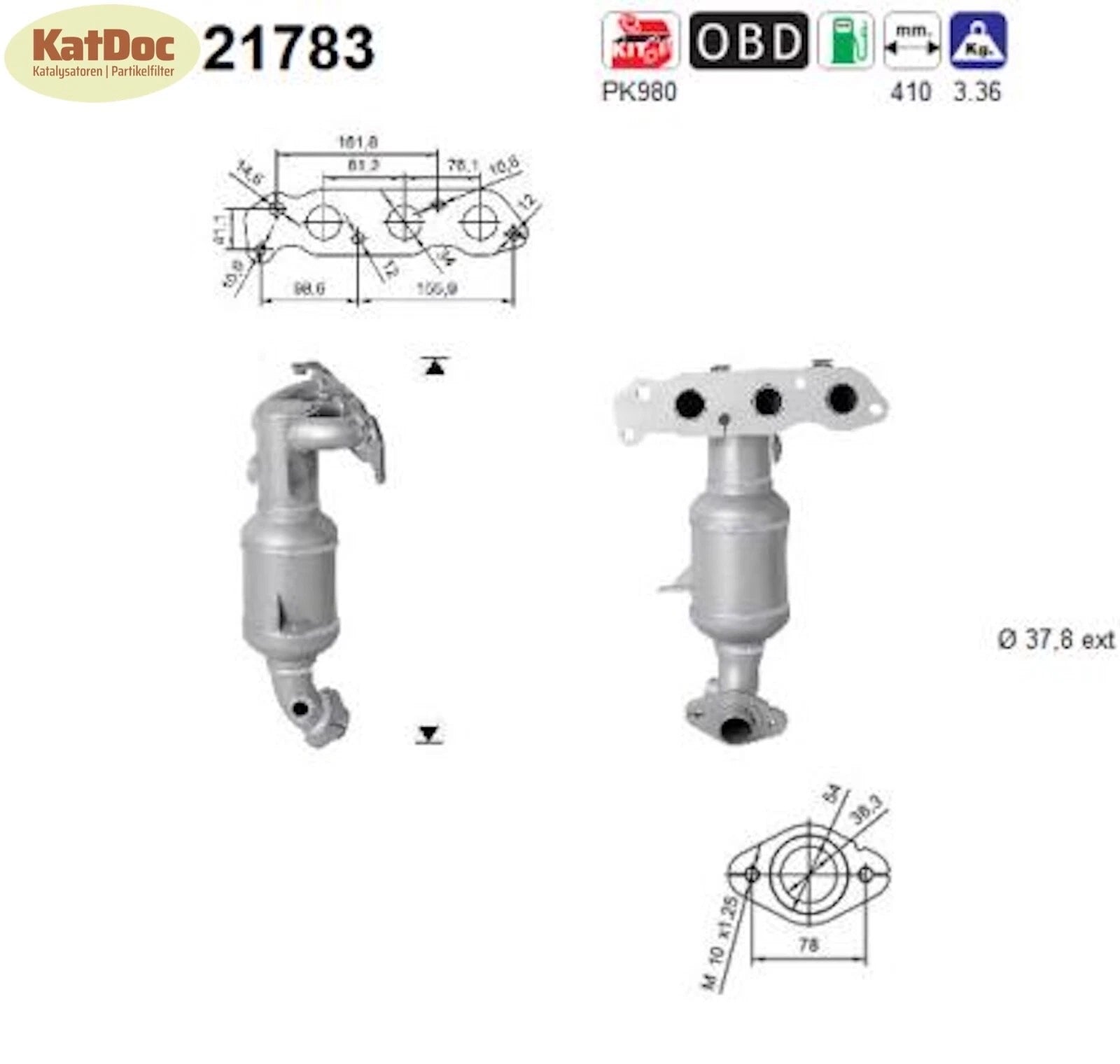 Katalysator Opel Agila B, Suzuki Alto/Splash, 1.0, 48/50kW, LPG, Euro 4 - KatDoc