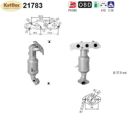 Katalysator Opel Agila B, Suzuki Alto/Splash, 1.0, 48/50kW, LPG, Euro 4 - KatDoc