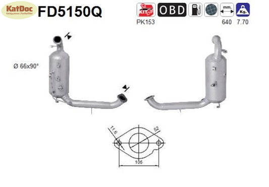 Ruß-Partikelfilter Volvo C30/S40/S80/V50/V70, 1.6D, 80/81kW, Silizium, Euro 5