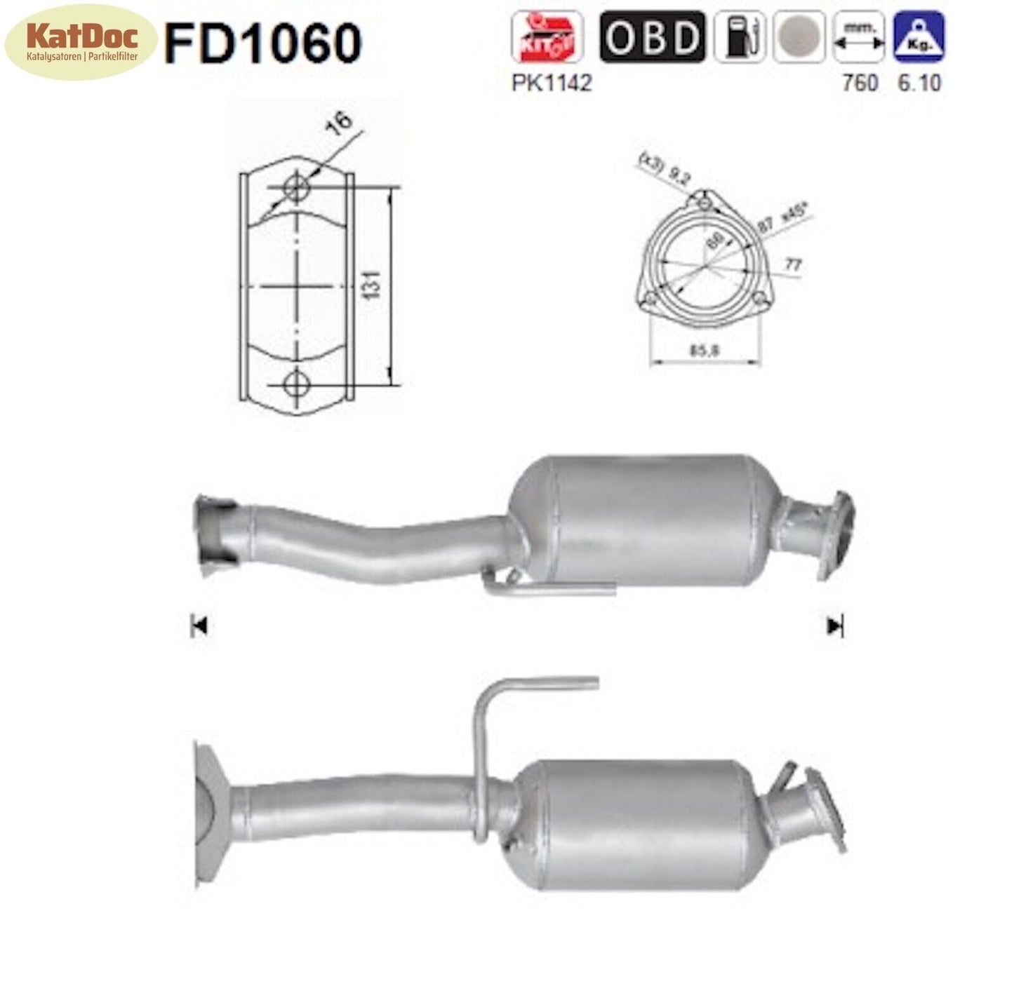 Ruß-Partikelfilter für Jeep Commander/Grand Cherokee, 2.7/3.0, Euro 4