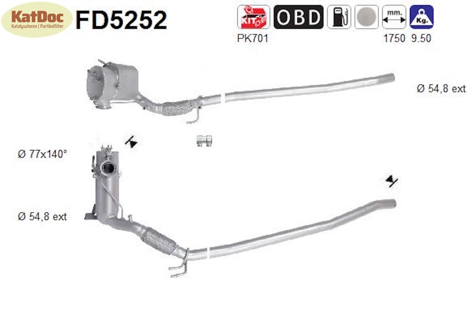 Ruß - Partikelfilter für VW Passat, 2.0 TDI, 16V, 4motion, 103/125kW, Euro 5 - KatDoc
