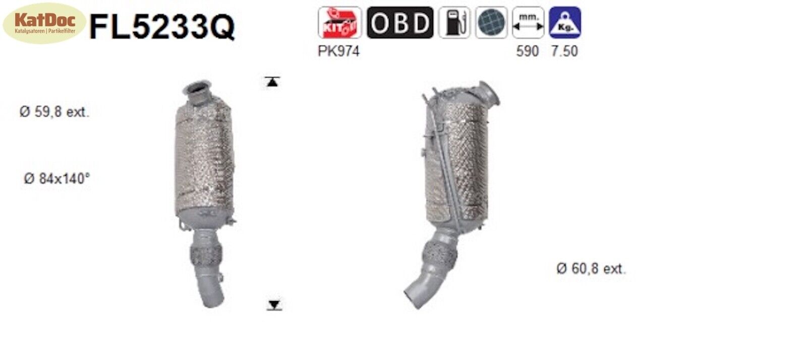 Ruß - Partikelfilter für BMW 2er/5er/X3/X4, 2.0, Silizium, Euro 6 - KatDoc