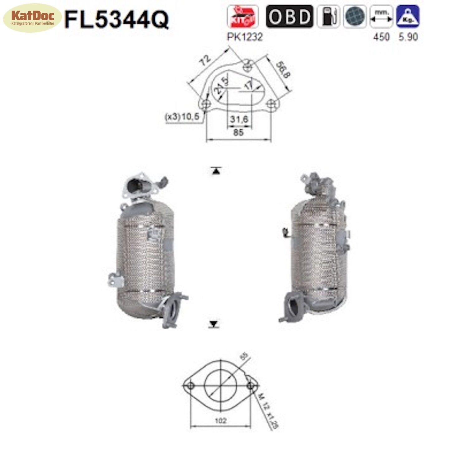 Ruß - Partikelfilter für Hyundai i30, Kia, 1.4 CRDi, Silizium, Euro 6 - KatDoc