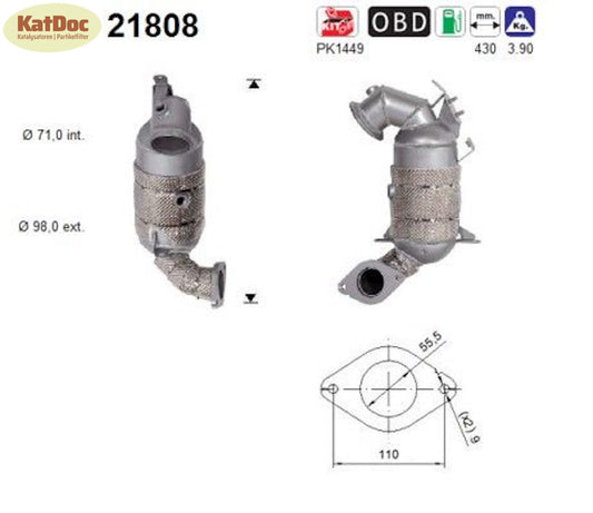 Katalysator für Opel Astra K, 1.2, 81/96/107kW, Euro 6