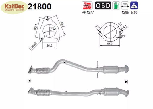 Katalysator für Opel Astra J, 1.4 Turbo, 88/103kW, Euro 5