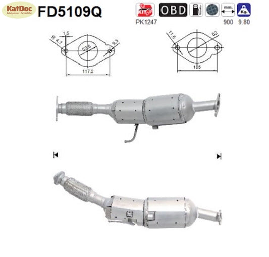 Ruß - Partikelfilter Nissan Qashqai 1/Qashqai+2, 1.5 dCi,78/81kW,Silizium,Euro 5 - KatDoc