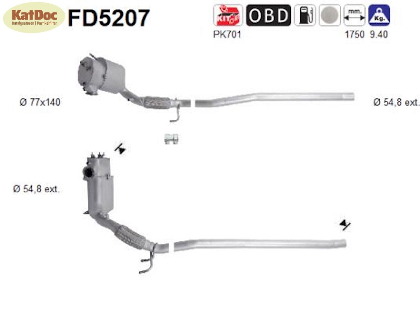 Ruß - Partikelfilter VW CC/Passat, 2.0 TDI 4motion, 103/125/130kW, Euro 5 - KatDoc